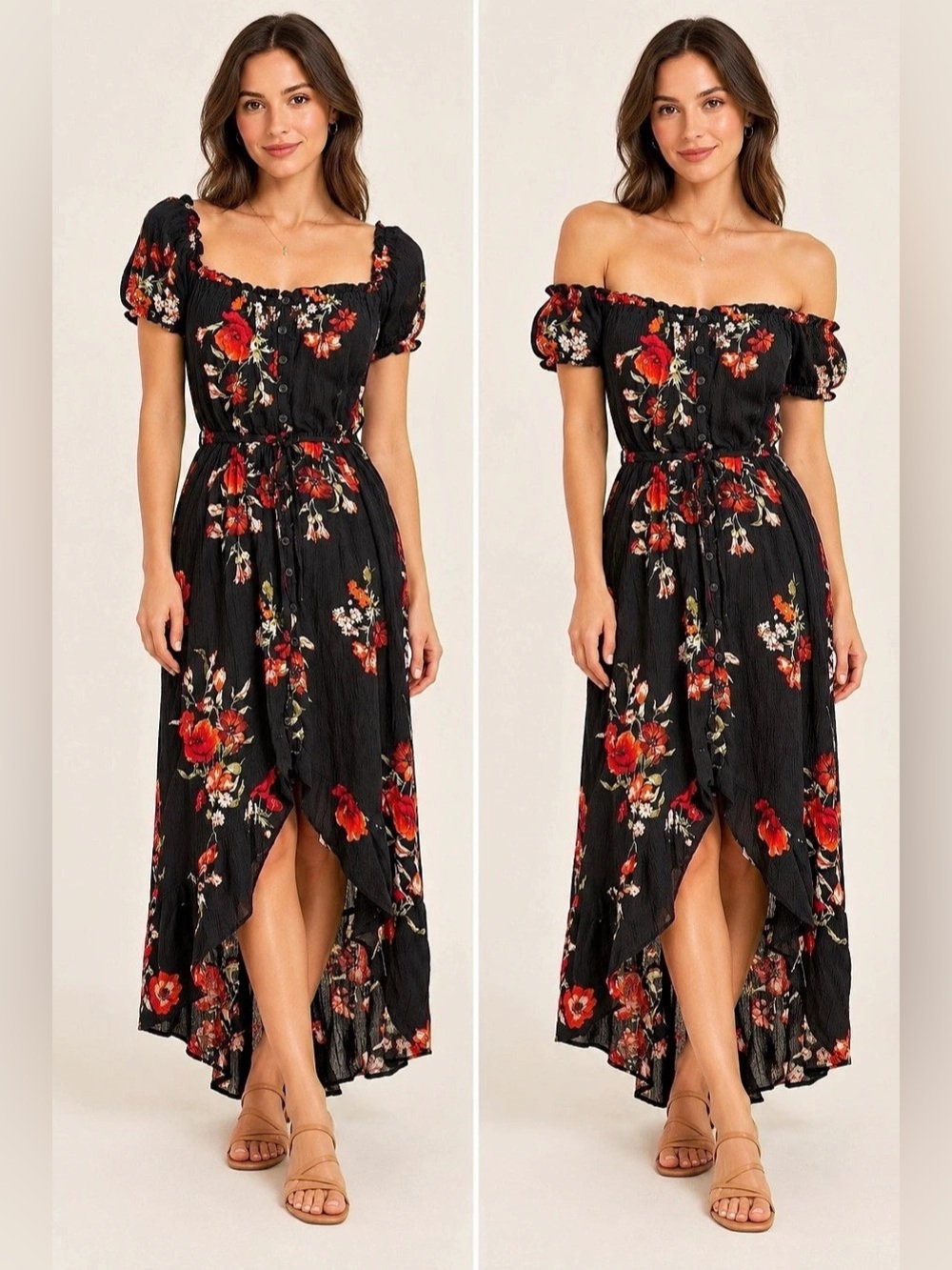 Band of Gypsies floral Maxi Dress in Black & Red Like New